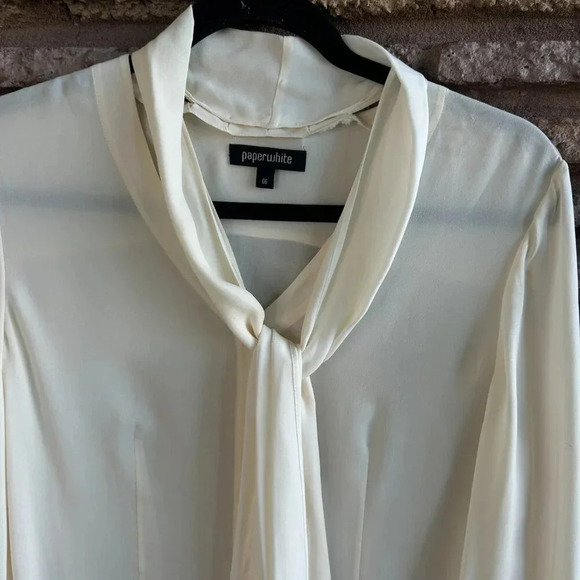 Paper White Ivory Silk Blouse with Removable Tie Bow Size 6 - Picture 6 of 7